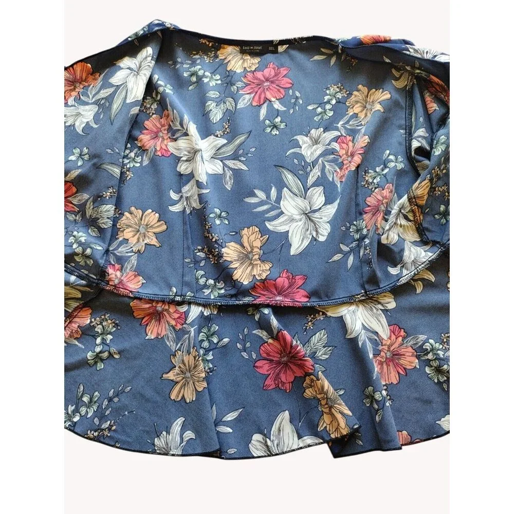 Shein Curve Top 0xl Wrap Short Sleeve Floral Hawaiian Beach - Picture 8 of 12